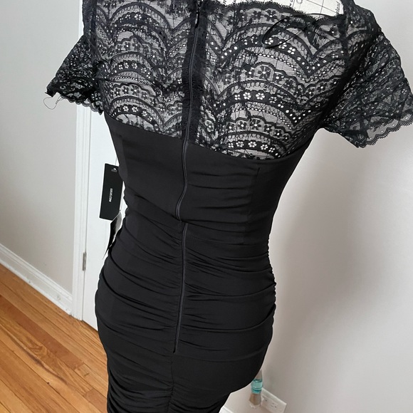 Lace Off Shoulder Mermaid whimsgoth Ruched Draped short sleeve Formal Evening - Picture 4 of 7